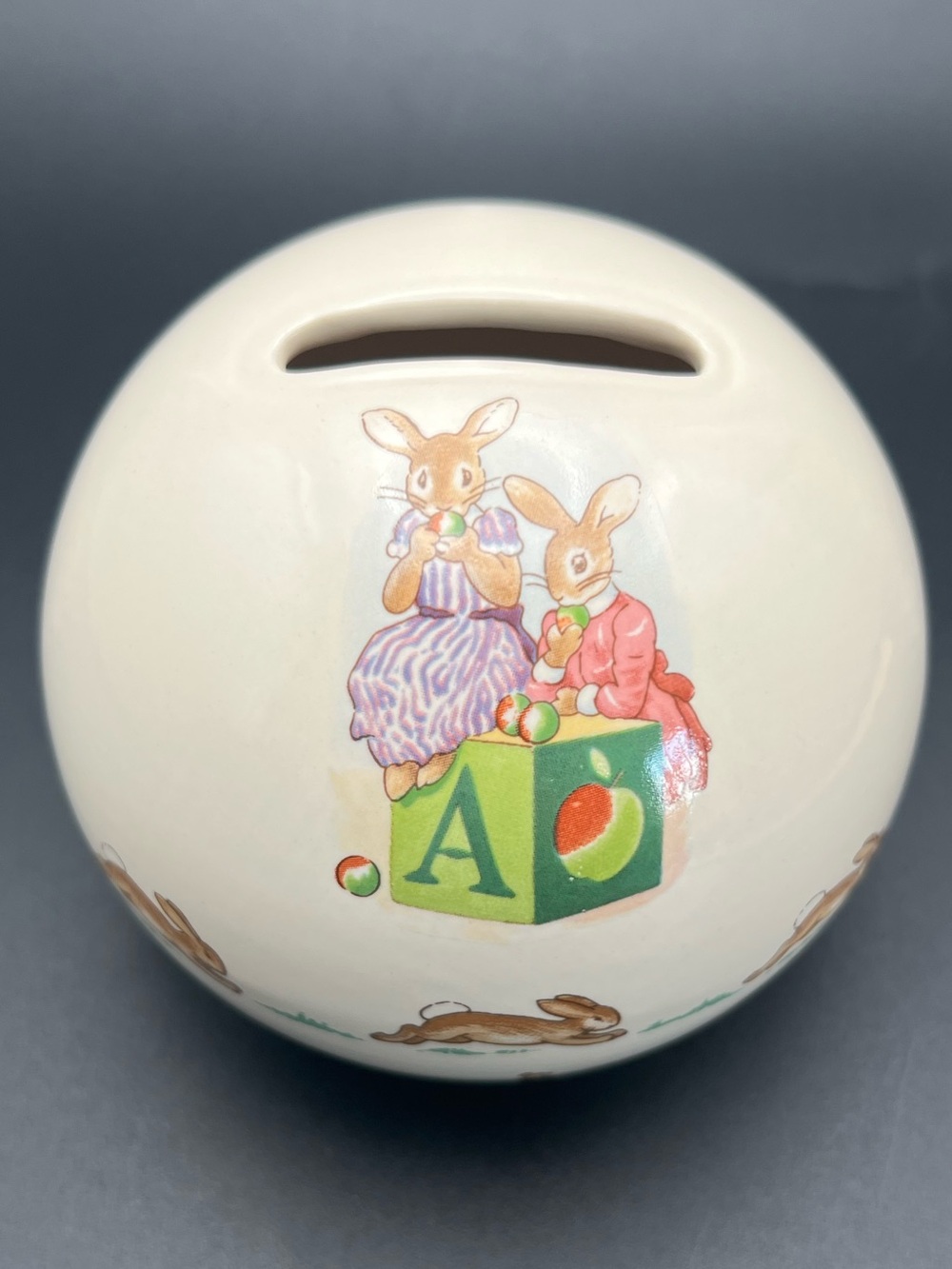 🐰VTG Royal Doulton Bunnykins Ceramic Ball Coin Piggy Bank Spherical